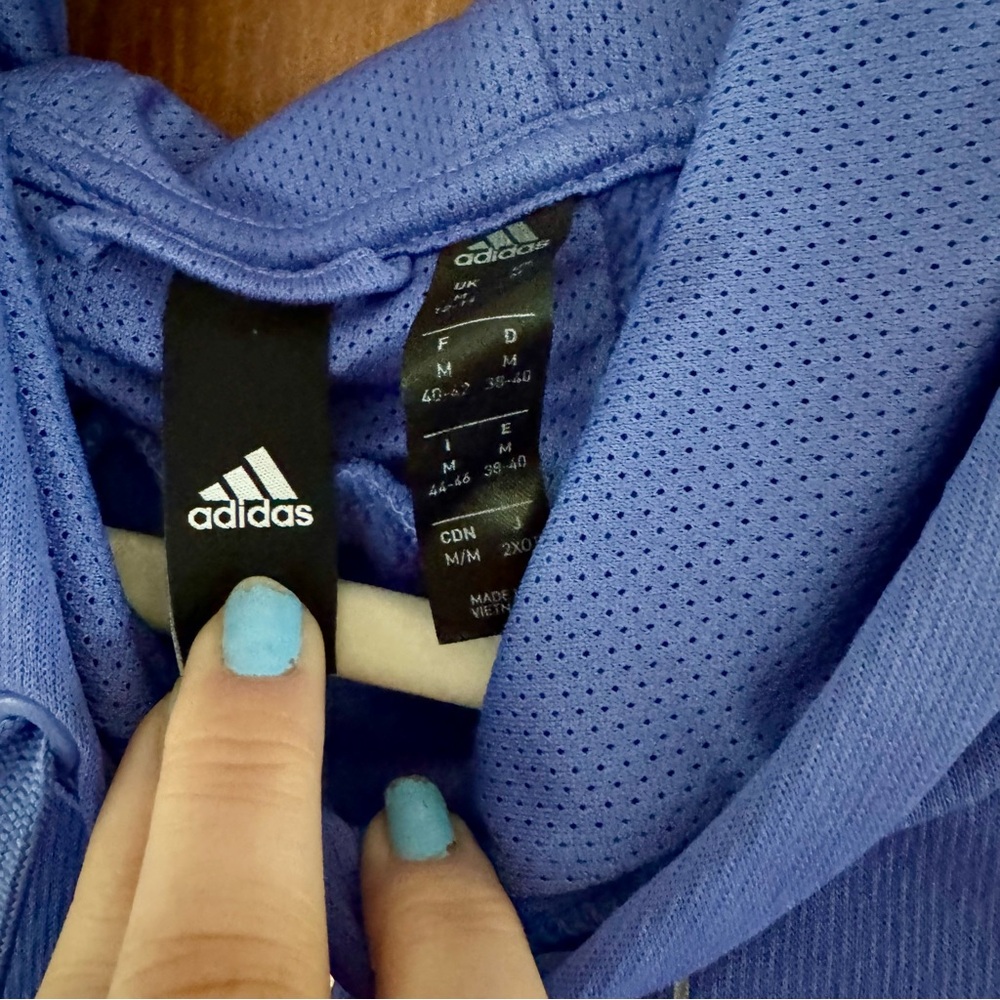 Adidas Hoodie Hooded Sweatshirt Girls Medium 12-14 Purple Periwinkle Pullover - Picture 2 of 4